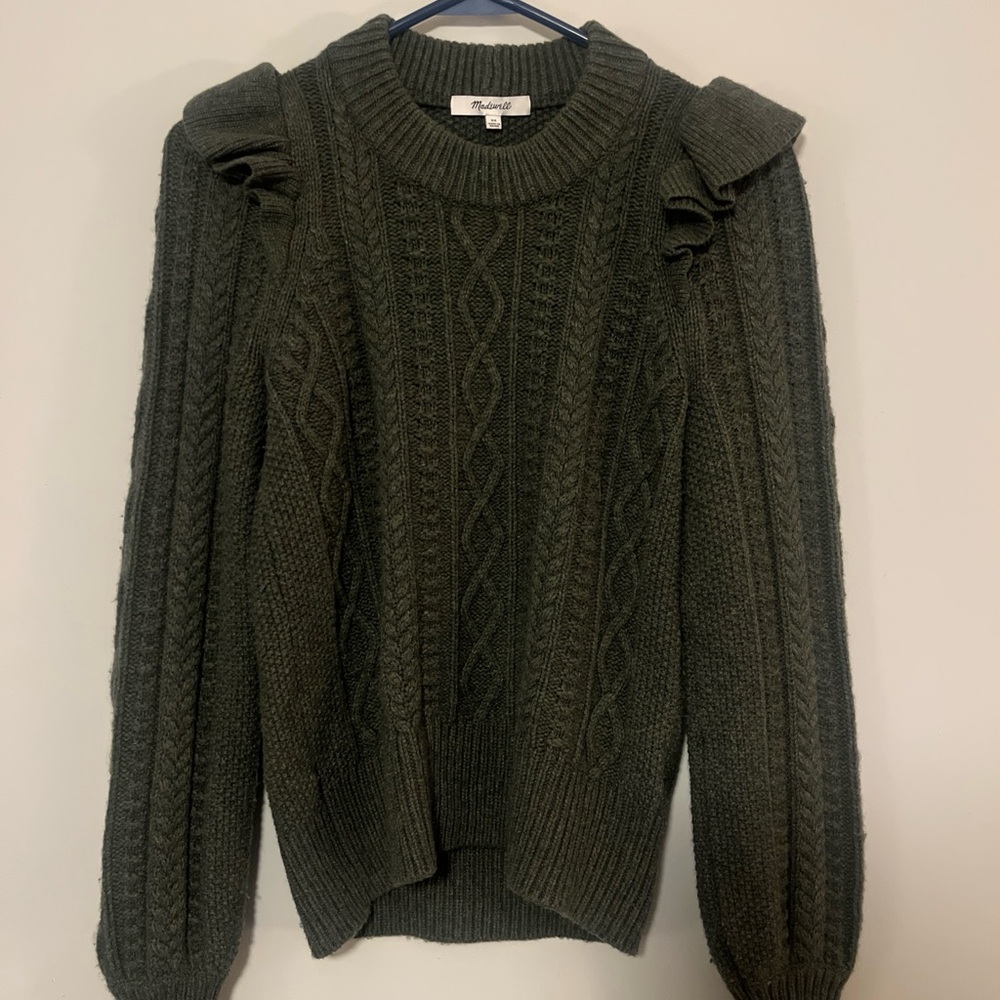 Madewell Dark Green Cable Knit Sweater